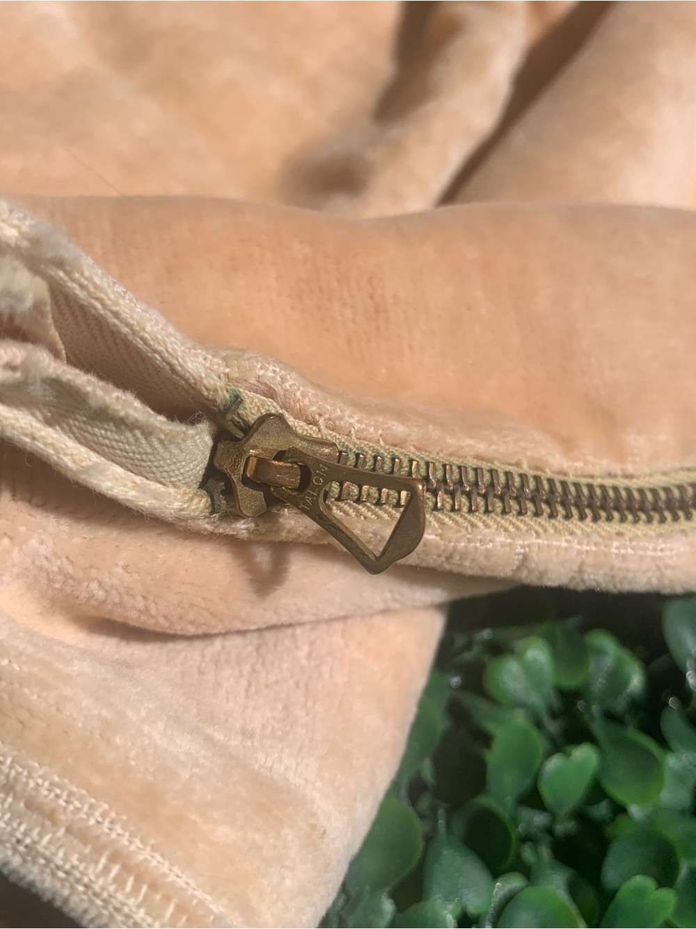 Antique 30s velvet small pillowcase metal talon zipper